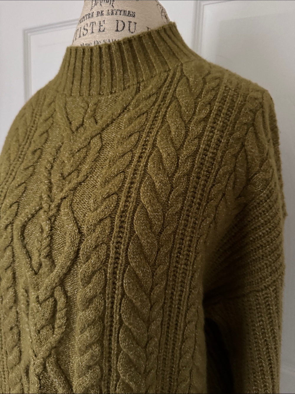 Old Navy Olive Green Cable-Knit Mock Neck Sweater